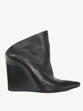 Balenciaga Black Leather Pointed-Toe Wedge Mules